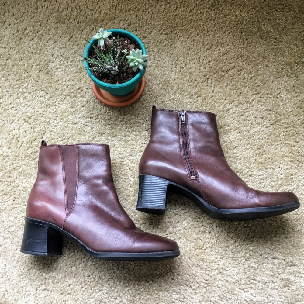 Clarks Leather Block Heel Brown Boots